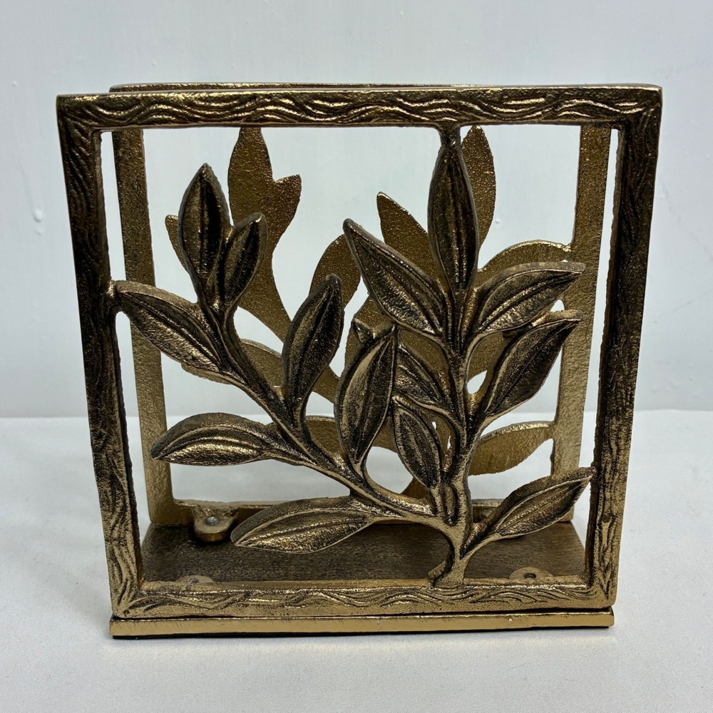 NEW Kohl's Celebrate Together Gold Leaf Napkin Holder Square Metal Decorative